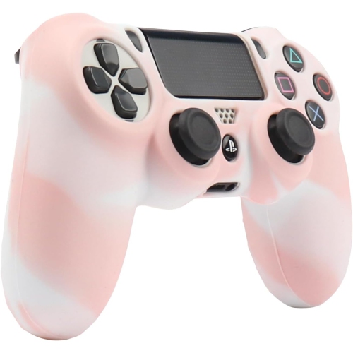 Controller Skins for PS4, Silicone Controller Cover Skin Protector Compatible /PS4 Slim/PS4 Pro Controller with 2 Cute Thumb Grips Caps,Whitepink