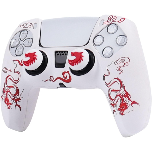 Controller Skins for PS4, Silicone Controller Cover Skin Protector Compatible /PS4 Slim/PS4 Pro Controller with 2 Cute Thumb Grips Caps,White Red