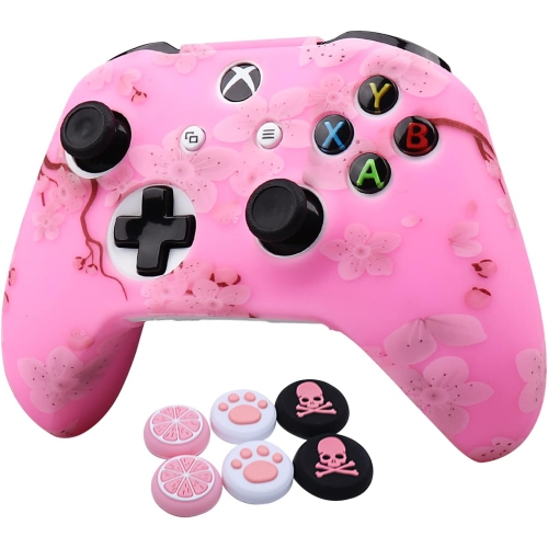 Habillages de manette pour PS4, habillage de manette en silicone compatible/manette PS4 Slim/PS4 Pro avec 2 capuchons antidérapants adorables, rose