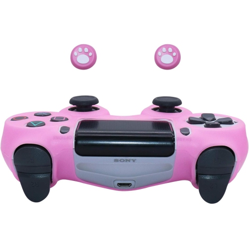 Controller Skins for PS4, Silicone Controller Cover Skin Protector Compatible /PS4 Slim/PS4 Pro Controller with 2 Cute Thumb Grips Caps,Xpink