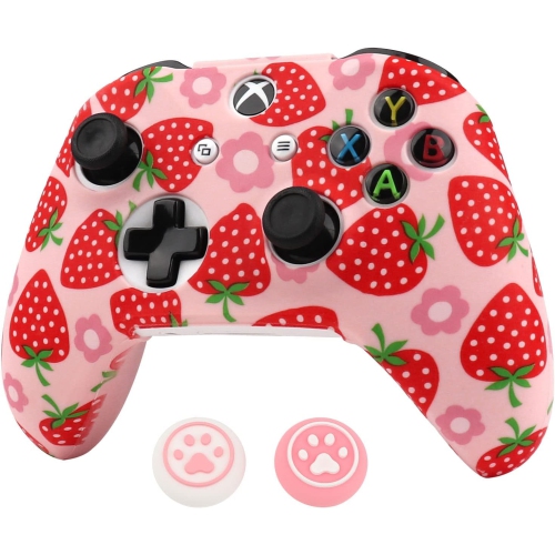 Controller Skins for PS4, Silicone Controller Cover Skin Protector Compatible /PS4 Slim/PS4 Pro Controller with 2 Cute Thumb Grips Caps,Qpink