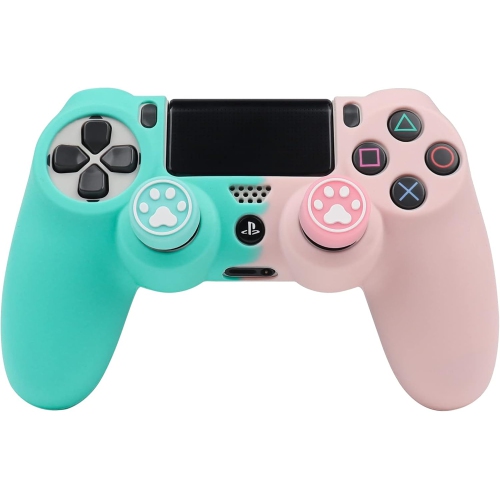 Habillages de manette pour PS4, habillage de manette en silicone compatible/manette PS4 Slim/PS4 Pro avec 2 capuchons antidérapants, rose verdâtre