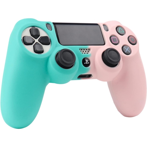 Controller Skins for PS4, Silicone Controller Cover Skin Protector Compatible /PS4 Slim/PS4 Pro Controller with 2 Cute Thumb Grips Caps,Greenish Pink
