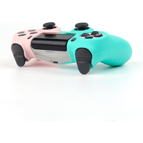 Controller Skins for PS4, Silicone Controller Cover Skin Protector Compatible /PS4 Slim/PS4 Pro Controller with 2 Cute Thumb Grips Caps,Greenish Pink