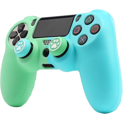 Controller Skins for PS4, Silicone Controller Cover Skin Protector Compatible /PS4 Slim/PS4 Pro Controller with 2 Cute Thumb Grips Caps,Greenb