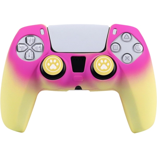 Controller Skins for PS4, Silicone Controller Cover Skin Protector Compatible /PS4 Slim/PS4 Pro Controller with 2 Cute Thumb Grips Caps,Yellow Red