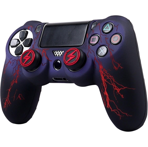 Habillages de manette pour PS4, habillage de manette en silicone compatible/manette PS4 Slim/PS4 Pro avec 2 capuchons antidérapants, éclairage rouge