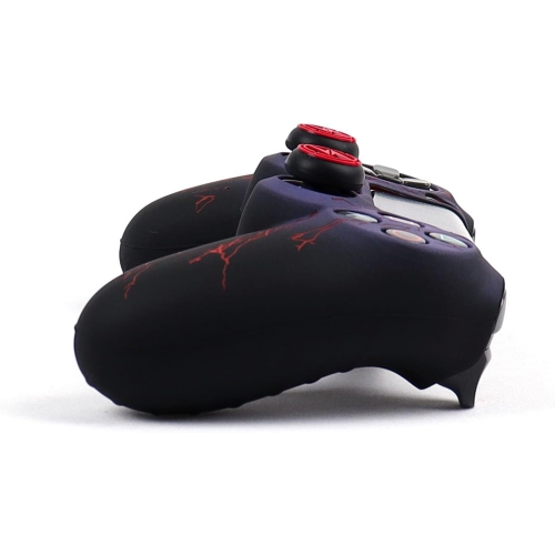 Habillages de manette pour PS4, habillage de manette en silicone compatible/manette PS4 Slim/PS4 Pro avec 2 capuchons antidérapants, éclairage rouge