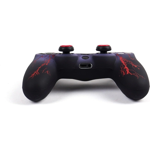 Habillages de manette pour PS4, habillage de manette en silicone compatible/manette PS4 Slim/PS4 Pro avec 2 capuchons antidérapants, éclairage rouge