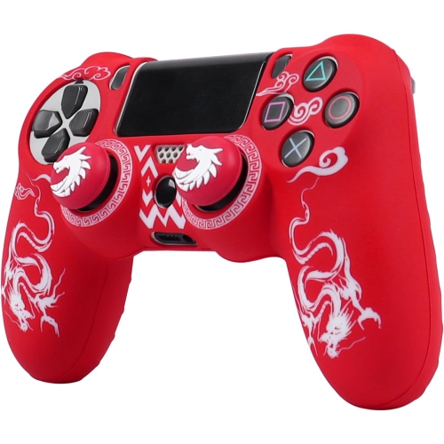 Controller Skins for PS4, Silicone Controller Cover Skin Protector Compatible /PS4 Slim/PS4 Pro Controller with 2 Cute Thumb Grips Caps,Red White