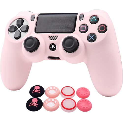 Habillages de manette pour PS4, habillage de manette en silicone compatible/manette PS4 Slim/PS4 Pro avec 2 capuchons antidérapants mignons, Purepink