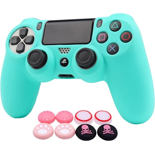 Habillages de manette pour PS4, habillage de manette en silicone compatible/manette PS4 Slim/PS4 Pro avec 2 capuchons antidérapants, bleus