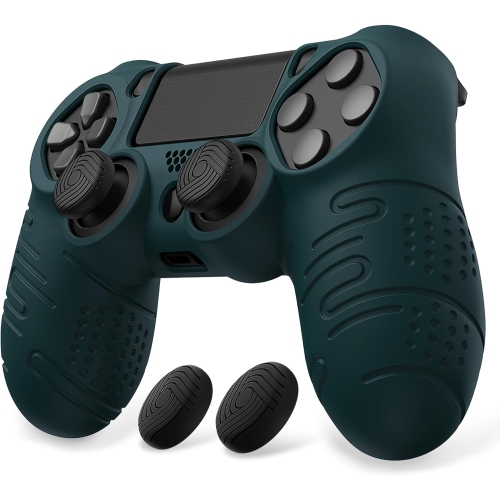 PlayVital Line Silicone Cover Skin for ps7 Controller, Anti-Slip Soft Protector Case Cover with Thumb Grip Caps,Racing Green