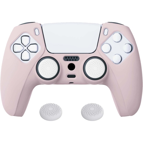 Habillage antidérapant en silicone rose de PlayVital pour manette de PS5, étui en caoutchouc souple pour manette sans fil avec capuchons antidérapant