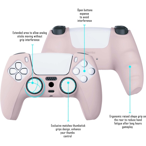 Habillage antidérapant en silicone rose de PlayVital pour manette de PS5, étui en caoutchouc souple pour manette sans fil avec capuchons