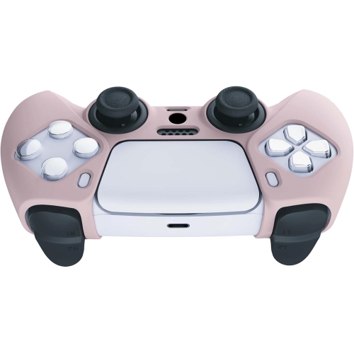 Habillage antidérapant en silicone rose de PlayVital pour manette de PS5, étui en caoutchouc souple pour manette sans fil avec capuchons
