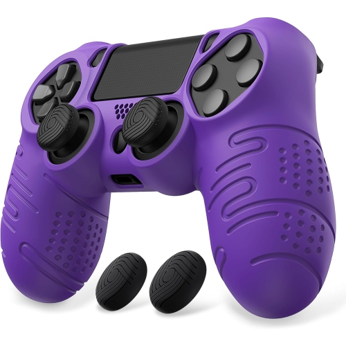 PlayVital Line Silicone Cover Skin for ps4 Controller, Anti-Slip Soft Protector Case Cover with Thumb Grip Caps,Purple