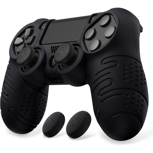 Étui en silicone PlayVital Line pour manette PS4, étui protecteur souple antidérapant avec capuchons antidérapants, noir