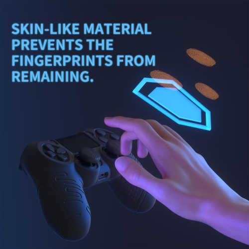 PlayVital Line Silicone Cover Skin for ps4 Controller, Anti-Slip Soft Protector Case Cover with Thumb Grip Caps,Black