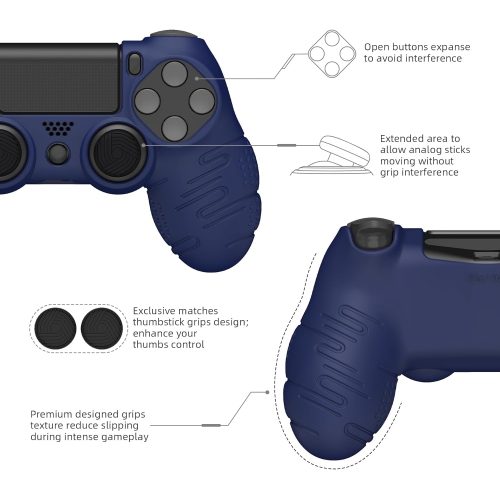 PlayVital Line Silicone Cover Skin for ps4 Controller, Anti-Slip Soft Protector Case Cover with Thumb Grip Caps,Midnight Blue