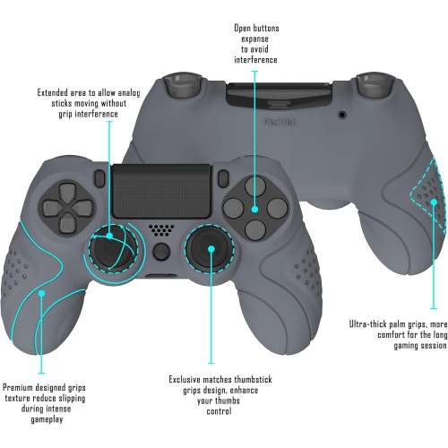 Étui souple antidérapant ergonomique pour manette PS4 Guardian Edition de PlayVital, protecteur en caoutchouc avec capuchons pour manette PS4