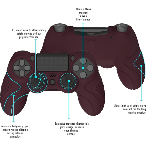 Étui souple ergonomique antidérapant pour manette PS4 Guardian Edition de PlayVital, protecteur en caoutchouc avec capuchons pour manette PS4