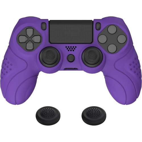 PlayVital Guardian Edition Ergonomic Soft Anti-Slip Controller Case Cover for ps4, Rubber Protector Skin with Caps for ps4 Slim/Pro Controller,Purple