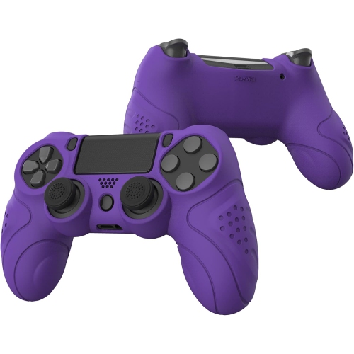 PlayVital Guardian Edition Ergonomic Soft Anti-Slip Controller Case Cover for ps4, Rubber Protector Skin with Caps for ps4 Slim/Pro Controller,Purple