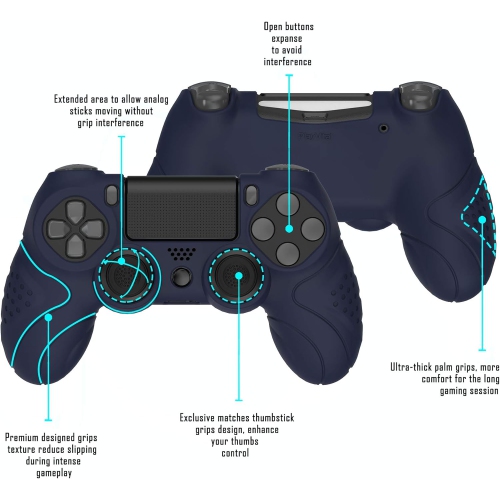 PlayVital Guardian Edition Ergonomic Soft Anti-Slip Controller Case Cover for ps4, Rubber Protector Skin with Caps for ps4 Slim/Pro