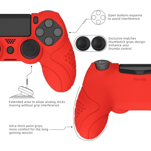 PlayVital Guardian Edition Ergonomic Soft Anti-Slip Controller Case Cover for ps4, Rubber Protector Skin with Caps for ps4 Slim/Pro