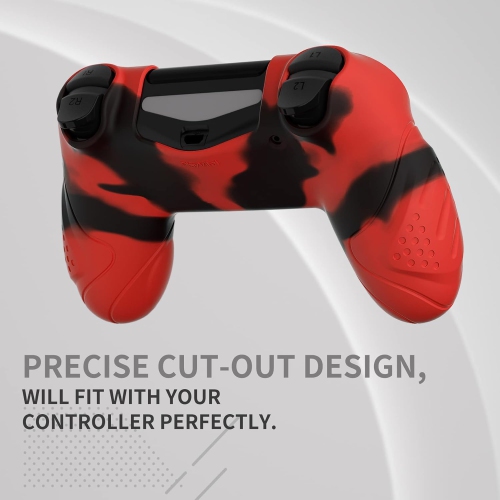 PlayVital Guardian Edition Ergonomic Soft Anti-Slip Controller Case Cover for ps4, Rubber Protector Skin with Caps for ps4 Slim/Pro Controller,Red &
