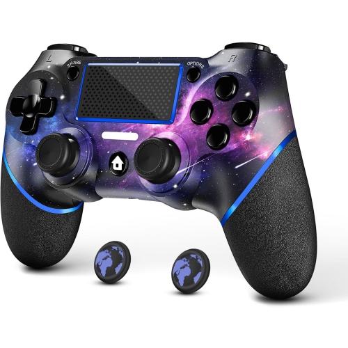 PS4 Wireless Controller, Galaxy Custom Design with Non-Slip Grips of Both Sides, Turbo Function and 3.5mm Audio Jack, Bonus 2 Thumb Grips