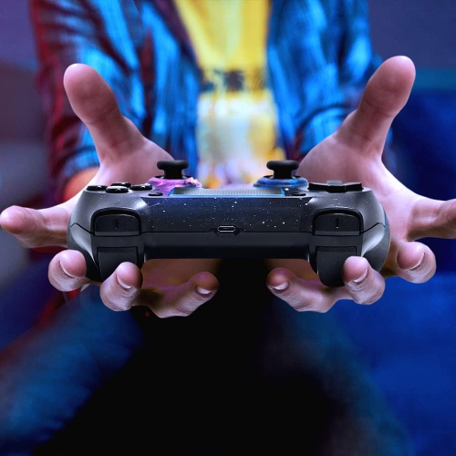 PS4 Wireless Controller, Galaxy Custom Design with Non-Slip Grips of Both Sides, Turbo Function and 3.5mm Audio Jack, Bonus 2 Thumb Grips
