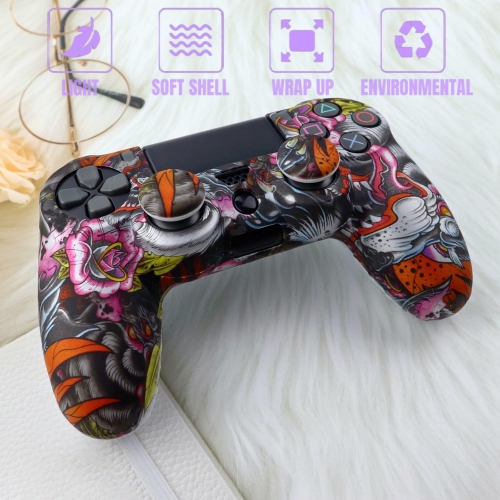 Skin for Ps4 Controller, Anti-Slip Silicone Shell Cover Case with 2pcs Thumb Grip Caps for PS4/ Slim/Pro Dualshock 4 Controller Wireless Gamepad,Lion