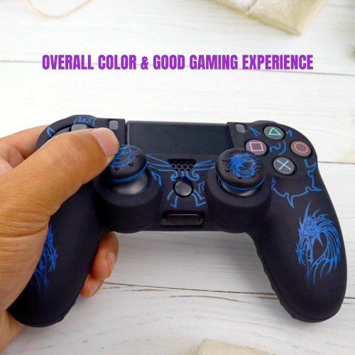 Skin for Ps4 Controller, Anti-Slip Silicone Shell Cover Case with 2pcs Thumb Grip Caps for PS4/ Slim/Pro Dualshock 4 Controller Wireless Gamepad,Blue