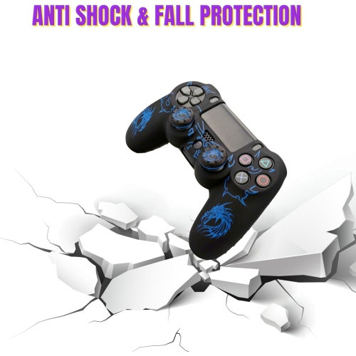 Skin for Ps4 Controller, Anti-Slip Silicone Shell Cover Case with 2pcs Thumb Grip Caps for PS4/ Slim/Pro Dualshock 4 Controller Wireless Gamepad,Blue