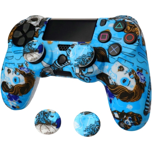 Skin for Ps4 Controller, Anti-Slip Silicone Shell Cover Case with 2pcs Thumb Grip Caps for PS4/ Slim/Pro Dualshock 4 Controller Wireless Gamepad,Blue