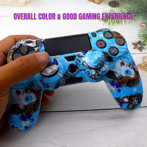 Skin for Ps4 Controller, Anti-Slip Silicone Shell Cover Case with 2pcs Thumb Grip Caps for PS4/ Slim/Pro Dualshock 4 Controller Wireless Gamepad,Blue