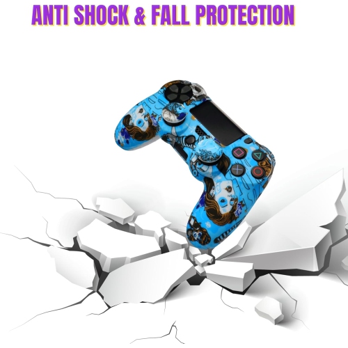 Skin for Ps4 Controller, Anti-Slip Silicone Shell Cover Case with 2pcs Thumb Grip Caps for PS4/ Slim/Pro Dualshock 4 Controller Wireless Gamepad,Blue