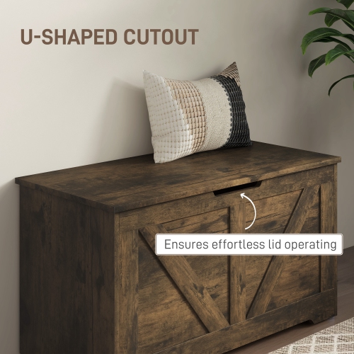 HOMCOM – Coffre de rangement, banc de rangement avec 2 charnières de sécurité et découpe en U pour le salon et l'entrée, 31,5&nbsp;po x 15,7&nbsp;po