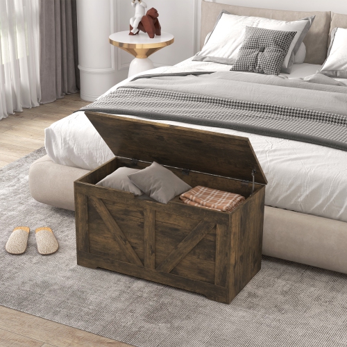 HOMCOM – Coffre de rangement, banc de rangement avec 2 charnières de sécurité et découpe en U pour le salon et l'entrée, 31,5&nbsp;po x 15,7&nbsp;po