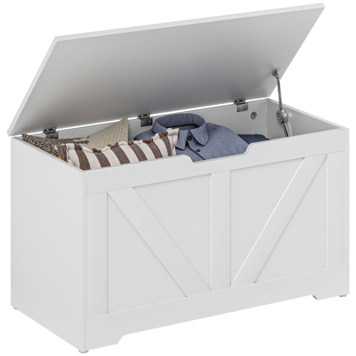 HOMCOM – Coffre de rangement avec 2 charnières de sécurité et poignée découpée en U, boîte en bois pour salon, entrée, 31,5 x 15,7 x 17,7", grain de