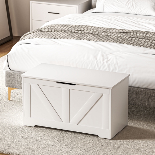 HOMCOM Storage Chest, Storage Bench with 2 Safety Hinges and U-shaped Cut-out Pull for Living Room, Entryway, 31.5" x 15.7" x 17.7", Supports 300