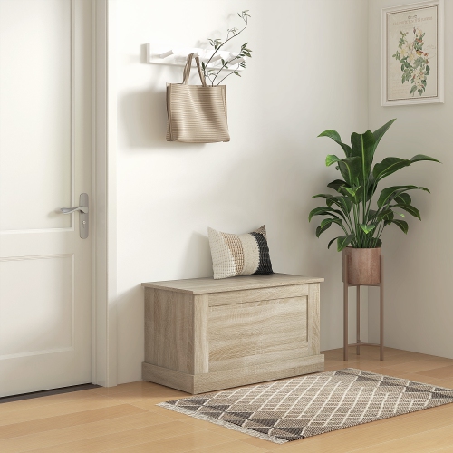 HOMCOM Storage Chest, Storage Trunk with Safety Hinge, Wooden Box for Living Room, Entryway, 31.5" x 15.7" x 17.7", Natural Wood Grain