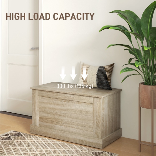 HOMCOM Storage Chest, Storage Trunk with Safety Hinge, Wooden Box for Living Room, Entryway, 31.5" x 15.7" x 17.7", Natural Wood Grain