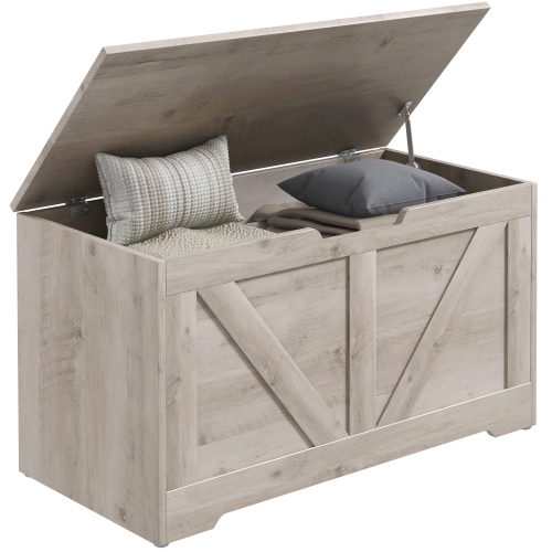 HOMCOM – Coffre de rangement avec 2 charnières de sécurité et poignée découpée en U, boîte en bois pour salon, entrée, 31,5 x 15,7 x 17,7", grain de