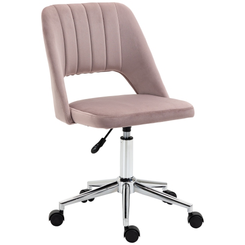 Vinsetto Home Office Desk Chair, Height Adjustable Computer Task Chair, Modern Fabric Makeup Vanity Chair with Swivel Wheels, Pink