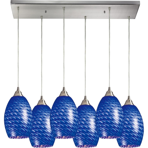 ELK HOME  Elk Lighting 517-6Rc-S 30 By 9-Inch Mulinello 6-Light Pendant With Sapphire Glass Shade, Satin Nickel Finish