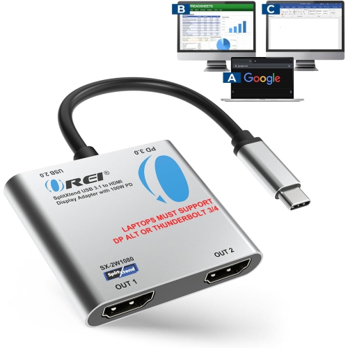 OREI  Splitxtend USB 3.1 to HDMI Display Adapter With 100W Pd (Sx-2W1080)