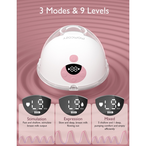Tire-lait portable tout-en-un Momcozy M5, tire-lait électrique mains libres, bride scellée double avec 3 modes et 9 niveaux, rose